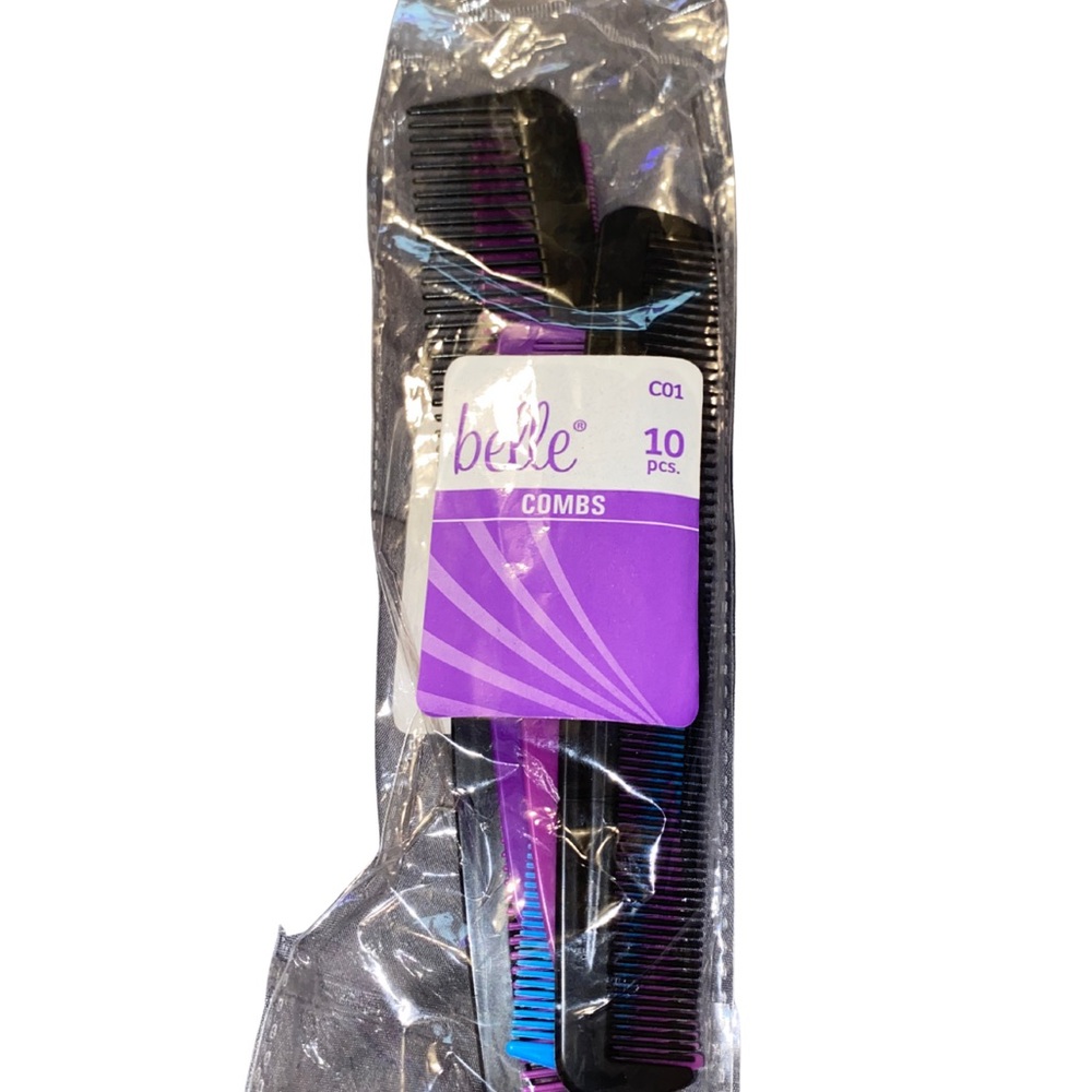 Belle 10 Pc Hair Comb Set Open Pack Only 8 Combs Unused Black Purple‎ Blue